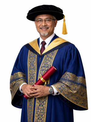 Professor wearing doctoral graduation gown and academic bonnet